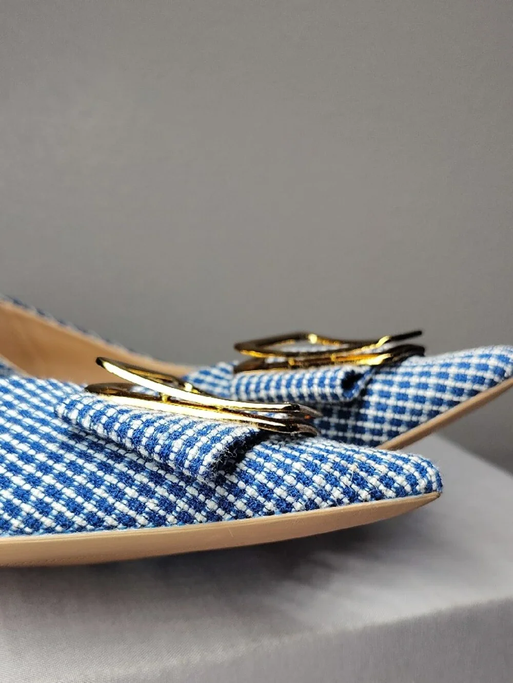 C.Paravano Pumps W/Blue and White Tweed - Size 38 - GORGEOUS